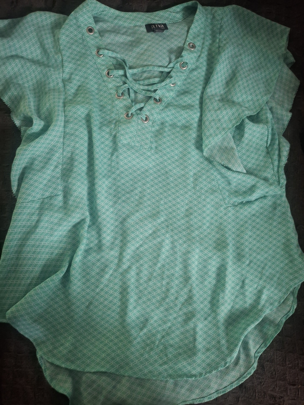 Ana Mint Green Lace-Up Geometric Print Women's Top